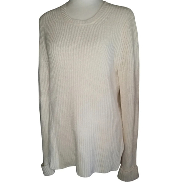 Ann Taylor Chunky Rib Knit Crew Neck Alpaca Wool Blend Cream Sweater Medium - Picture 1 of 7